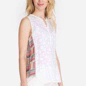 Johnny Was Turia White Embroidered Eyelet Boho Tank Top Medium Excellent